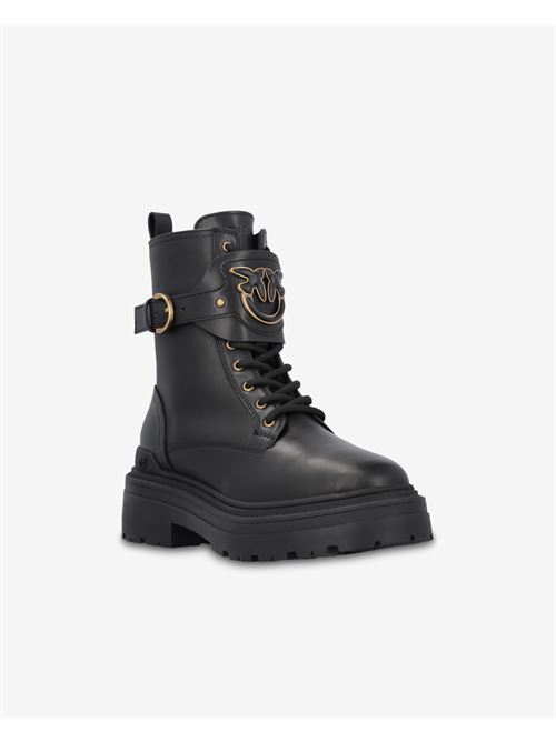 Leather combat boots with logoed strap Pinko | SD0147P001.Z99